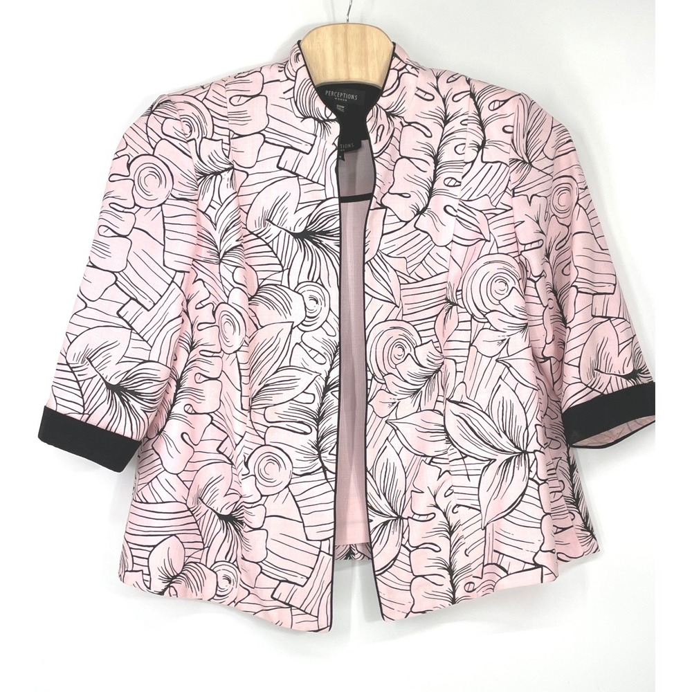 Perceptions Women 2pc Set 20W Jacket Tank Pink Black Floral Open Front